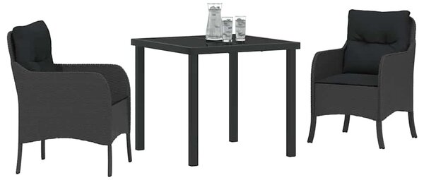Kert étkező szett párnával 3 pcs Fekete polirattan