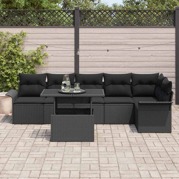 Kerti Kanapé Szett párnával 7 pcs Fekete Poli rattan