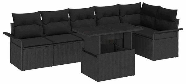 Kerti Kanapé Szett párnával 7 pcs Fekete Poli rattan
