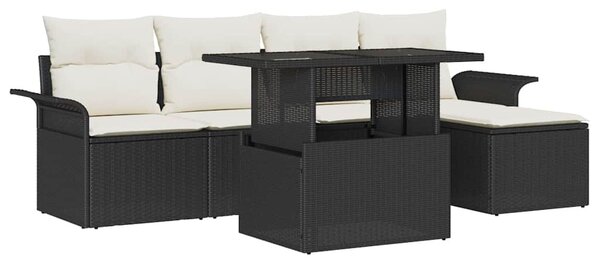Kerti Kanapé Szett párnával tárolóval 6 pcs Fekete Poli rattan