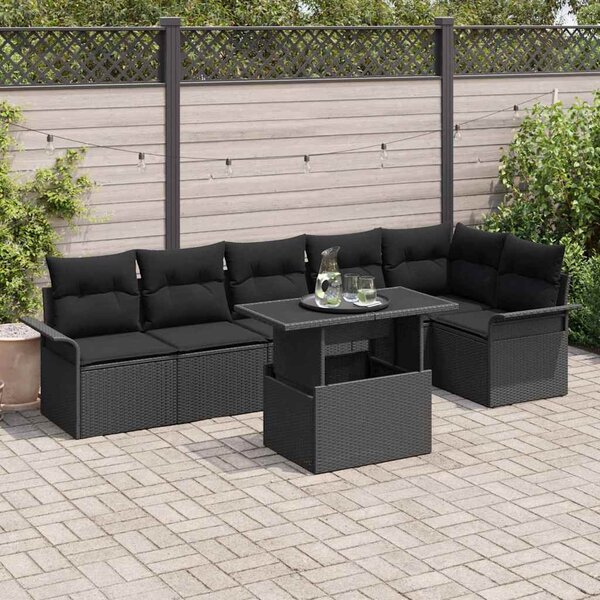 Kerti Kanapé Szett párnával 7 pcs Fekete Poli rattan