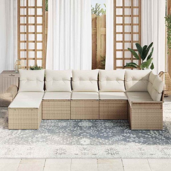 Kerti Kanapé Szett párnával tárolóval 7 pcs Bézs Poli rattan