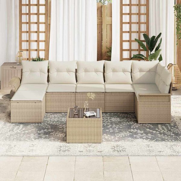 Kerti Kanapé Szett párnával tárolóval 8 pcs Bézs Poli rattan