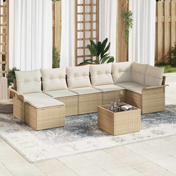 Kerti Kanapé Szett párnával tárolóval 8 pcs Bézs Poli rattan