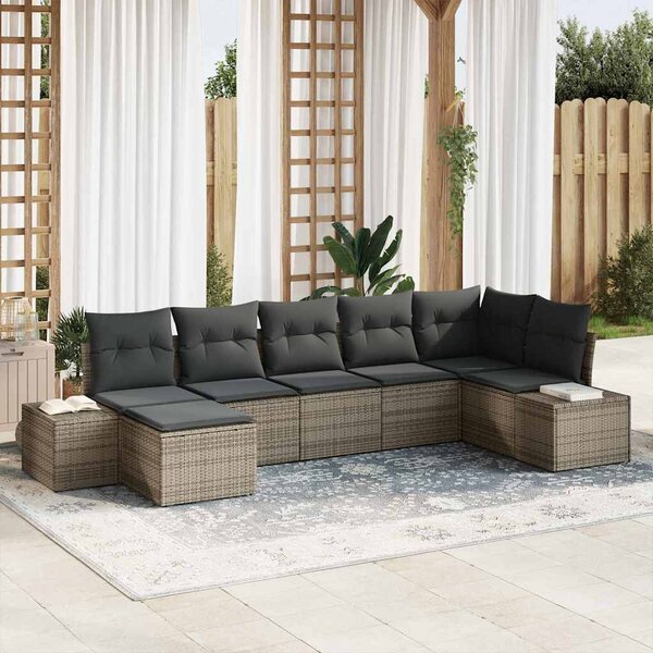 Kerti Kanapé Szett párnával tárolóval 7 pcs Szürke Poli rattan