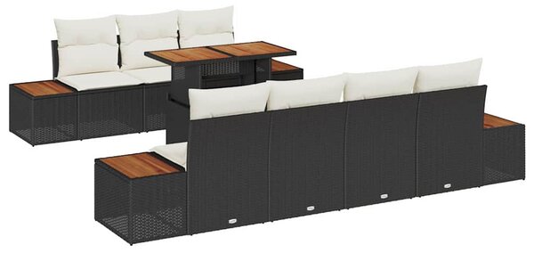 Kerti Kanapé Szett párnával 8 pcs Fekete Poli rattan