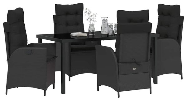 Kert étkező szett párnával 5 pcs Fekete polirattan