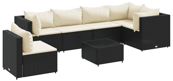 7 részes fekete polyrattan kerti ülőgarnitúra párnákkal