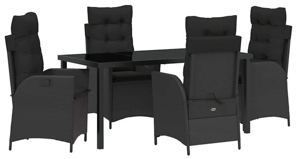 Kert étkező szett párnával 5 pcs Fekete polirattan