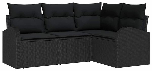 Kerti Kanapé Szett párnával tárolóval 4 pcs Fekete polirattan