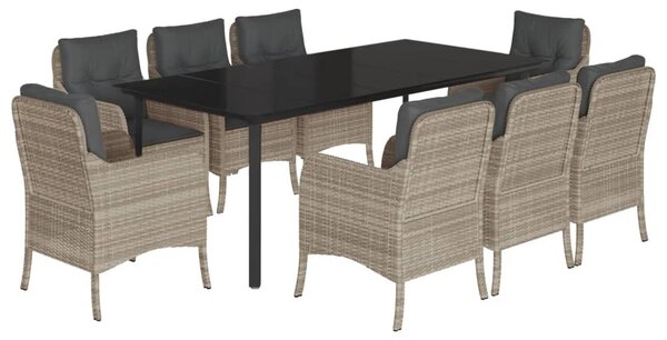 9részes világosszürke polyrattan kerti étkezőgarnitúra párnával