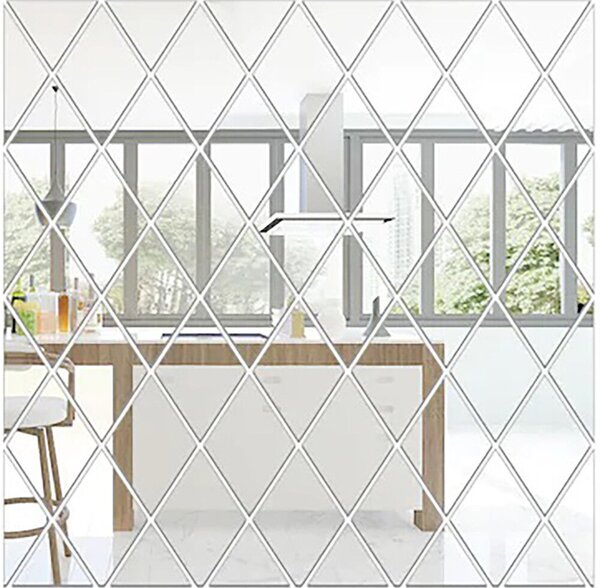 116 db akril PVC tükör készlet, öntapadó faldíszítéshez, ezüst, 200 x 100 cm, prémium, RIF