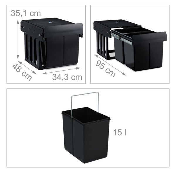 Beépíthető szelektív szemetes 2x15 literes fekete 10031539