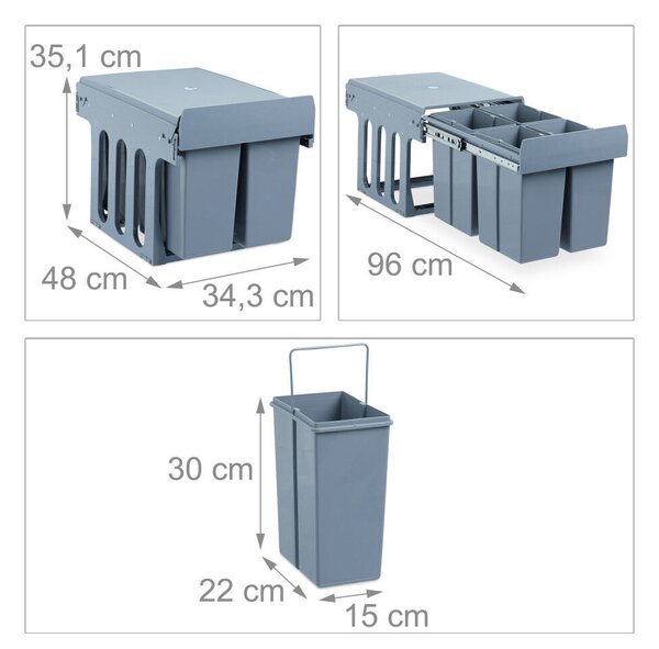 Beépíthető szelektív szemetes konyhába 4x8 literes rekeszek szürke 10027288