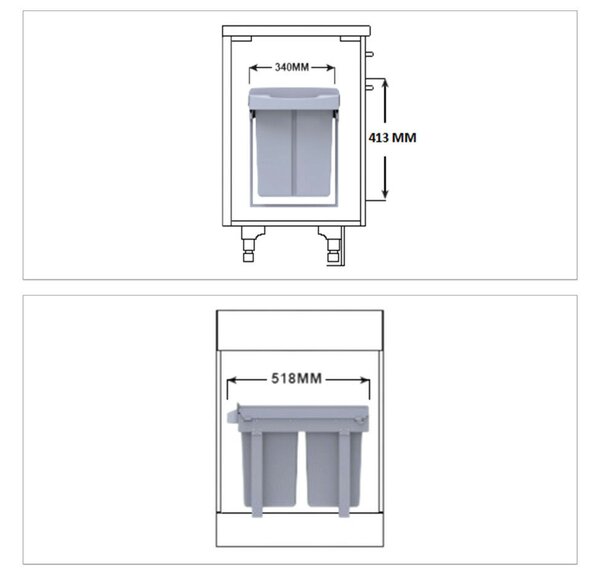 Beépíthető konyhai szelektív szemetes 1x20l és 2x10l szürke 10031546