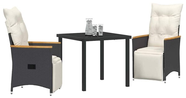 Kert étkező szett párnával 3 pcs Fekete polirattan