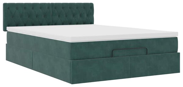 VidaXL Ottoman Ágy - 140x190 cm - Sötétzöld Bársony
