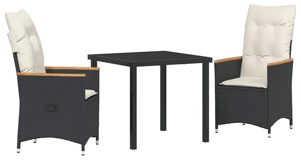 Kert étkező szett párnával 3 pcs Fekete polirattan