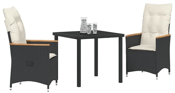 Kert étkező szett párnával 3 pcs Fekete polirattan