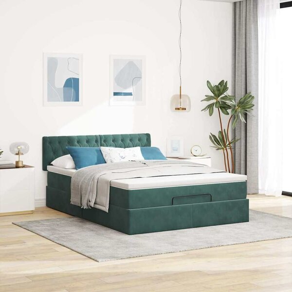 VidaXL Ottoman Ágy - 140x190 cm - Sötétzöld Bársony
