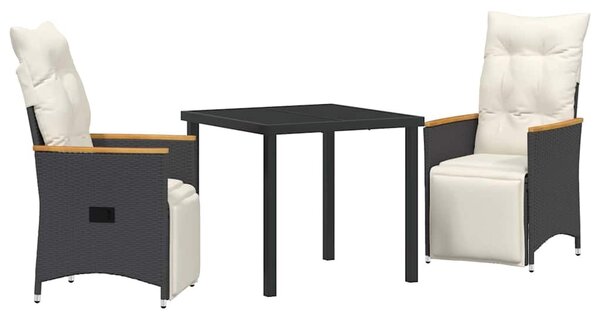 Kert étkező szett párnával 3 pcs Fekete polirattan