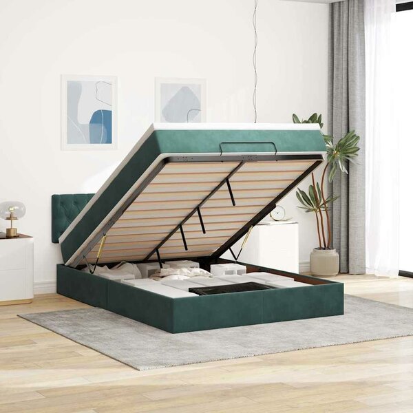 VidaXL Ottoman Ágy - 140x190 cm - Sötétzöld Bársony