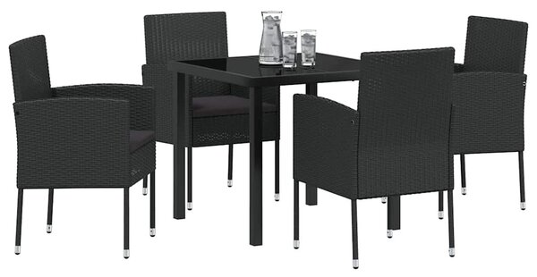 Kert étkező szett párnával 5 pcs Fekete polirattan