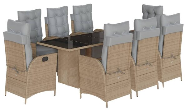 9 részes vegyes bézs polyrattan kerti étkezőgarnitúra párnákkal