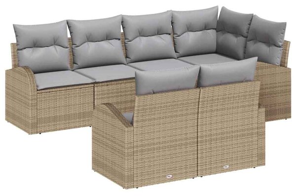Kerti Kanapé Szett 7 pcs Beige és Világosszürke polirattan