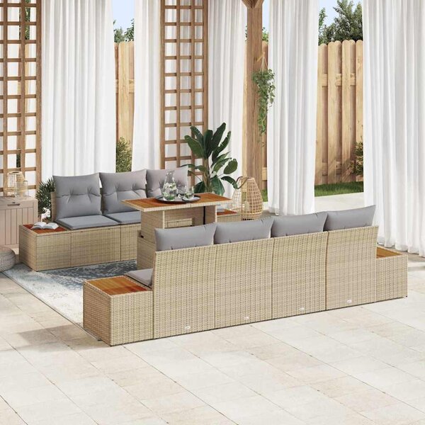 Kerti Kanapé Szett tárolóval 8 pcs Bézs Poli rattan