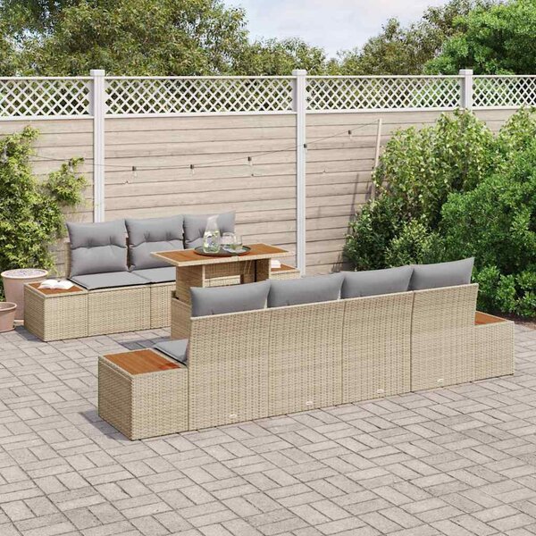 Kerti Kanapé Szett tárolóval 8 pcs Bézs Poli rattan