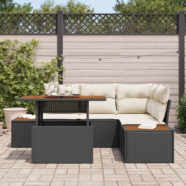 Kerti Kanapé Szett tárolóval 5 pcs Fekete Poli rattan