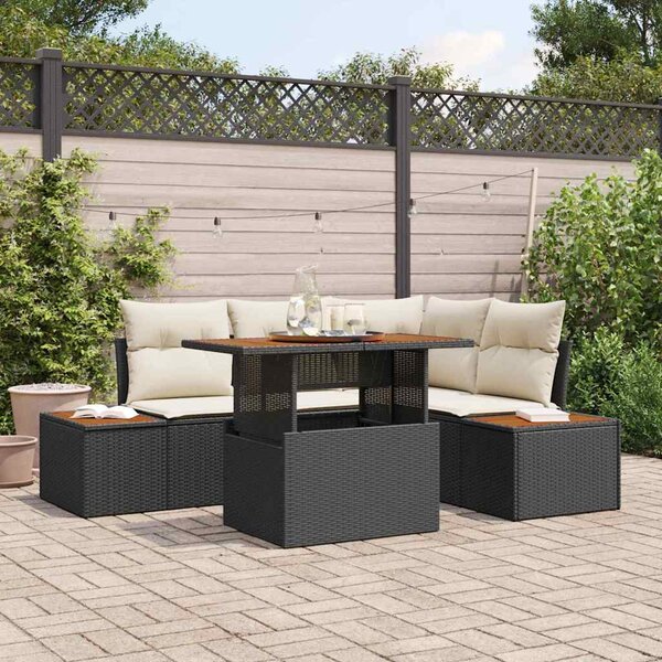 Kerti Kanapé Szett tárolóval 5 pcs Fekete Poli rattan