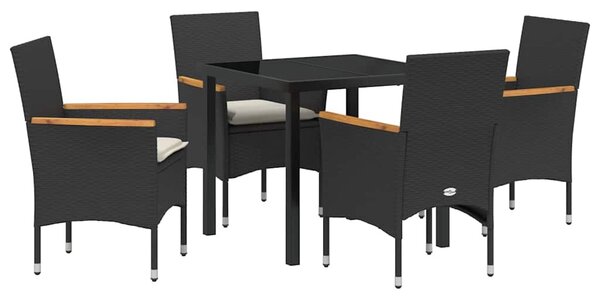 Kert étkező szett párnával 5 pcs Fekete polirattan