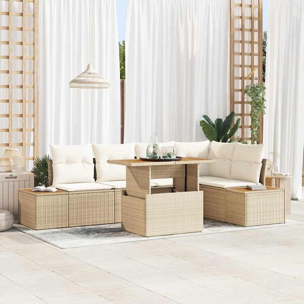 Kerti Kanapé Szett tárolóval 6 pcs Bézs Poli rattan