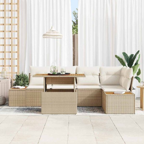Kerti Kanapé Szett tárolóval 6 pcs Bézs Poli rattan