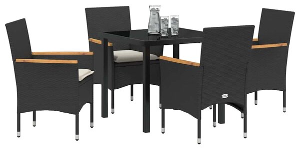 Kert étkező szett párnával 5 pcs Fekete polirattan