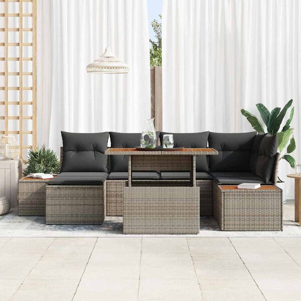 Kerti Kanapé Szett tárolóval 7 pcs Szürke Poli rattan