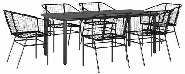 7 részes fekete polyrattan üveg kerti étkezőgarnitúra