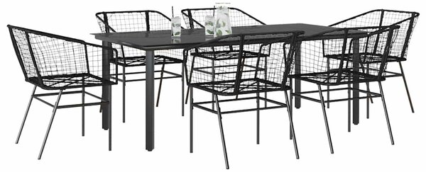 7 részes fekete polyrattan üveg kerti étkezőgarnitúra