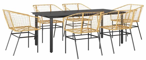 7 észes barna polyrattan üveg kerti étkezőgarnitúra