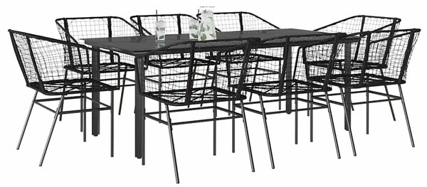 9 részes fekete polyrattan üveg kerti étkezőgarnitúra
