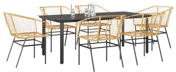 7 észes barna polyrattan üveg kerti étkezőgarnitúra