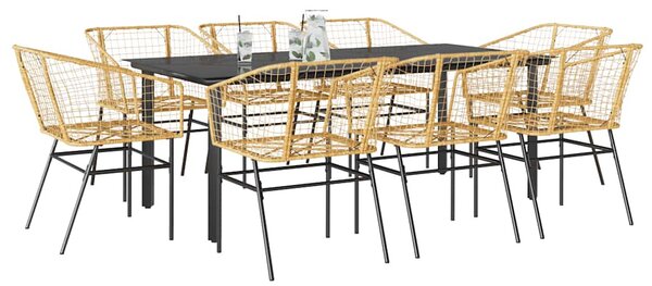 9 észes barna polyrattan üveg kerti étkezőgarnitúra