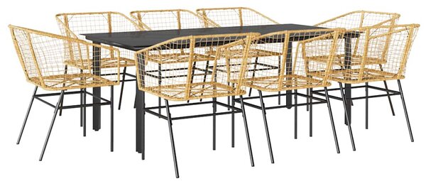 9 észes barna polyrattan üveg kerti étkezőgarnitúra