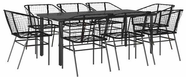 9 részes fekete polyrattan üveg kerti étkezőgarnitúra