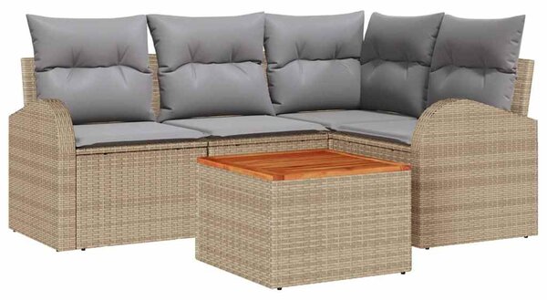 Kerti Kanapé Szett 5 pcs Beige és Világosszürke polirattan