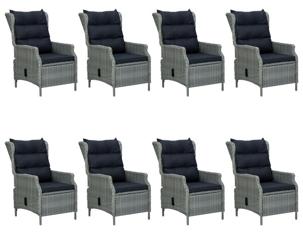 9 részes világosszürke polyrattan kültéri étkezőszett párnákkal