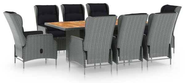 9 részes világosszürke polyrattan kültéri étkezőszett párnákkal