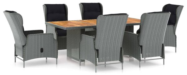 7 részes világosszürke polyrattan kültéri étkezőszett párnákkal